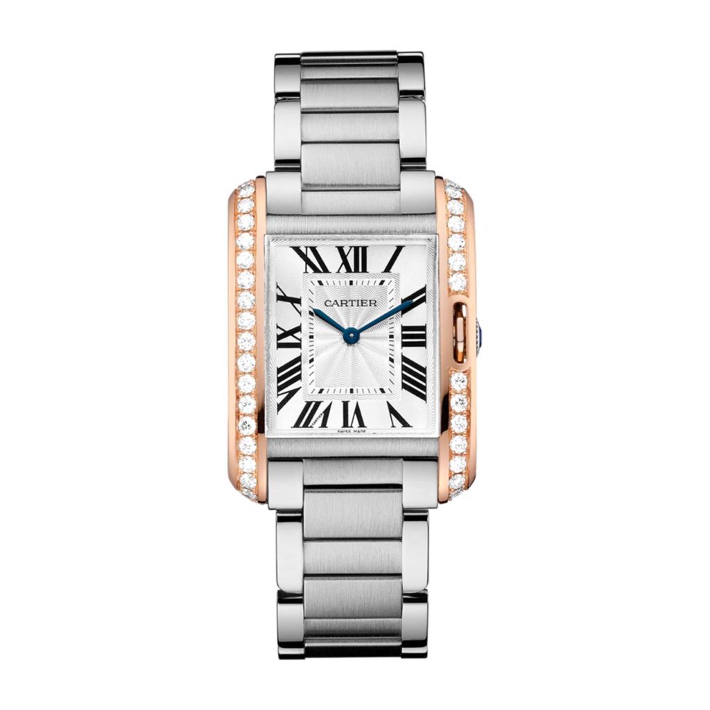Gary Michaels Jewelry Cartier Tank Anglaise in Steel & Pink Gold with Diamonds
