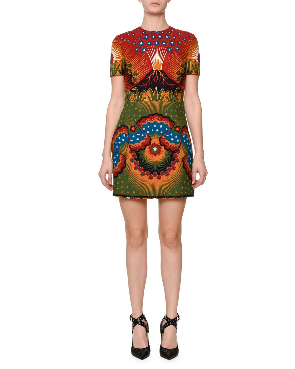 valentino-short-sleeve-mixed-print-dress