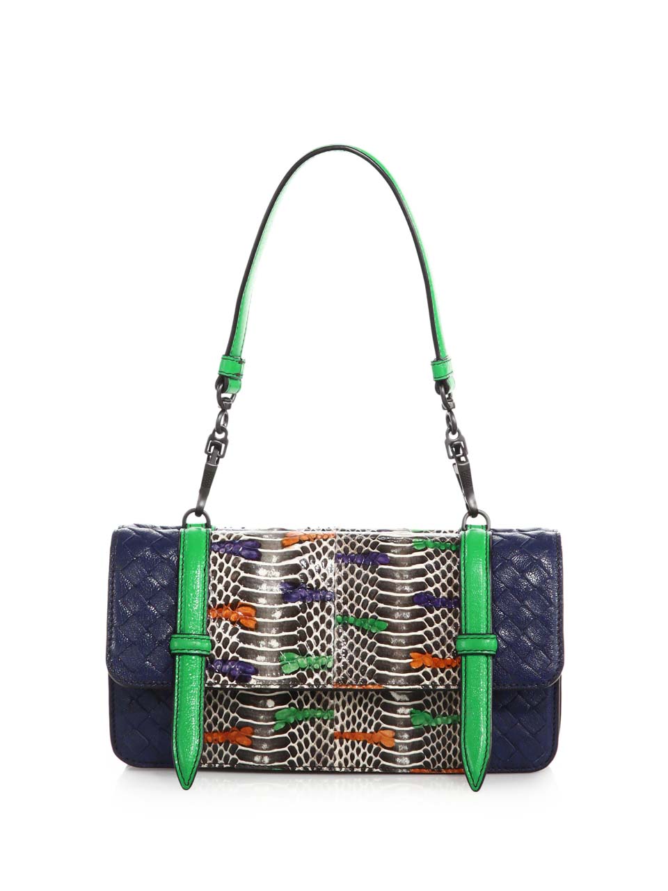 Bottega Veneta Multicolor Intrecciato Leather & Snakeskin Top-Handle Bag
