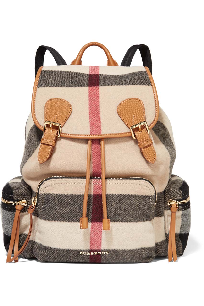 Burberry Medium Leather-Trimmed Checked Felt Backpack