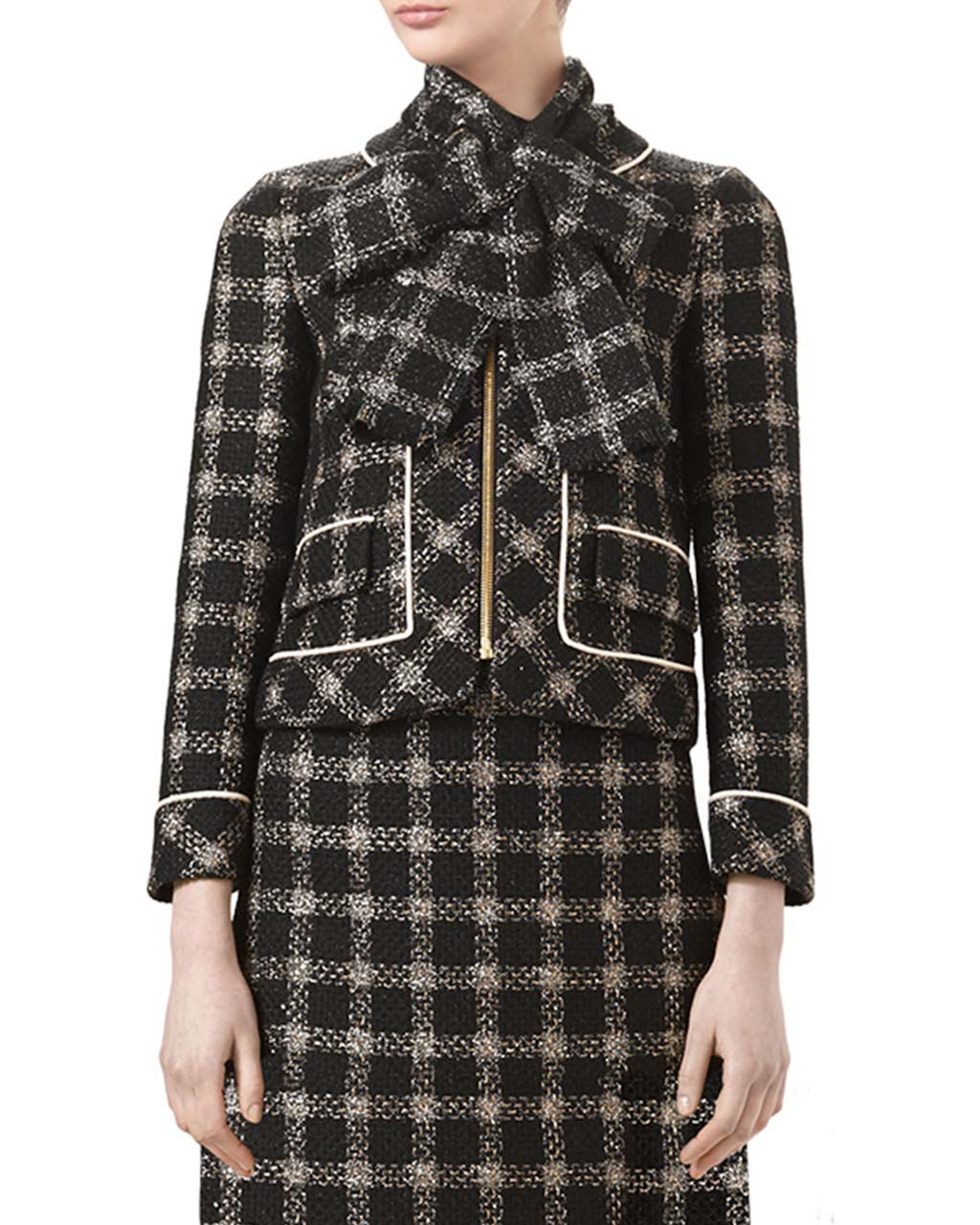Gucci Lurex® Tweed Jacket with Scarf, Pink_Black