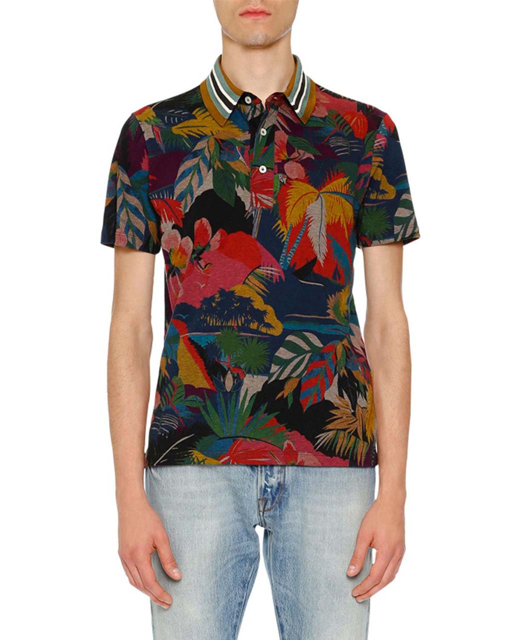 Valentino Tropical-Print Polo Shirt