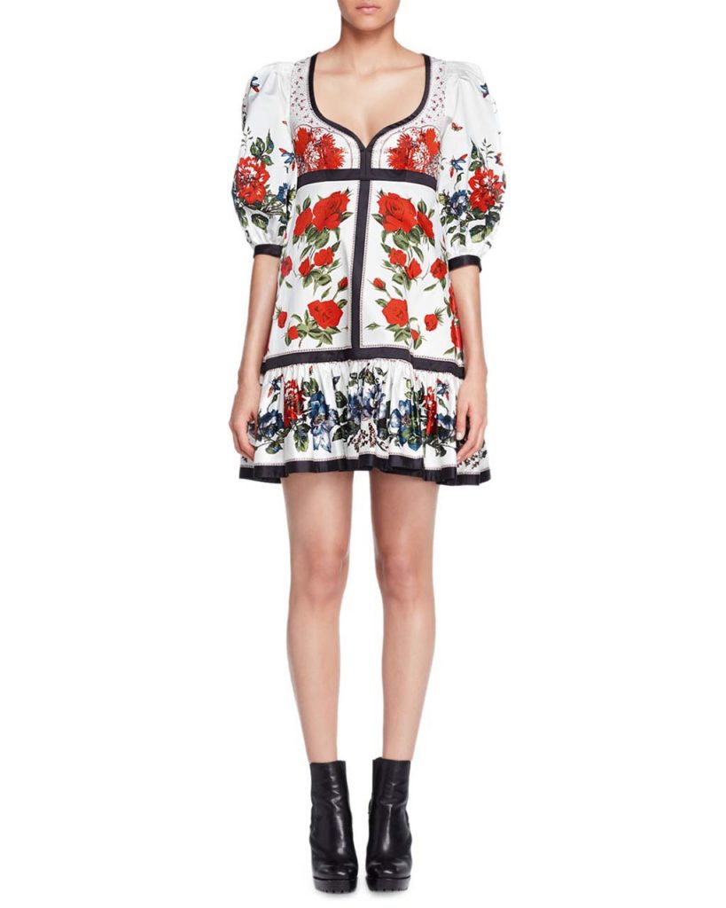 Alexander McQueen Bubble-Sleeve Tablecloth-Print Dress