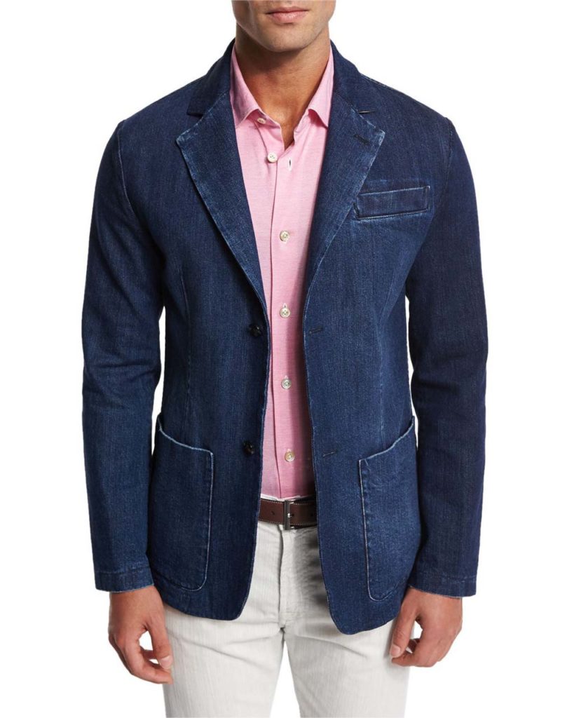 Kiton Denim Blazer with Elbow Patches