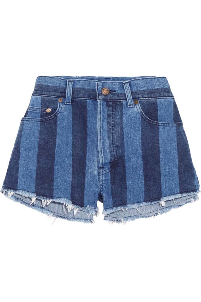 Saint Laurent Cut-Off Striped Stretch-Denim Shorts