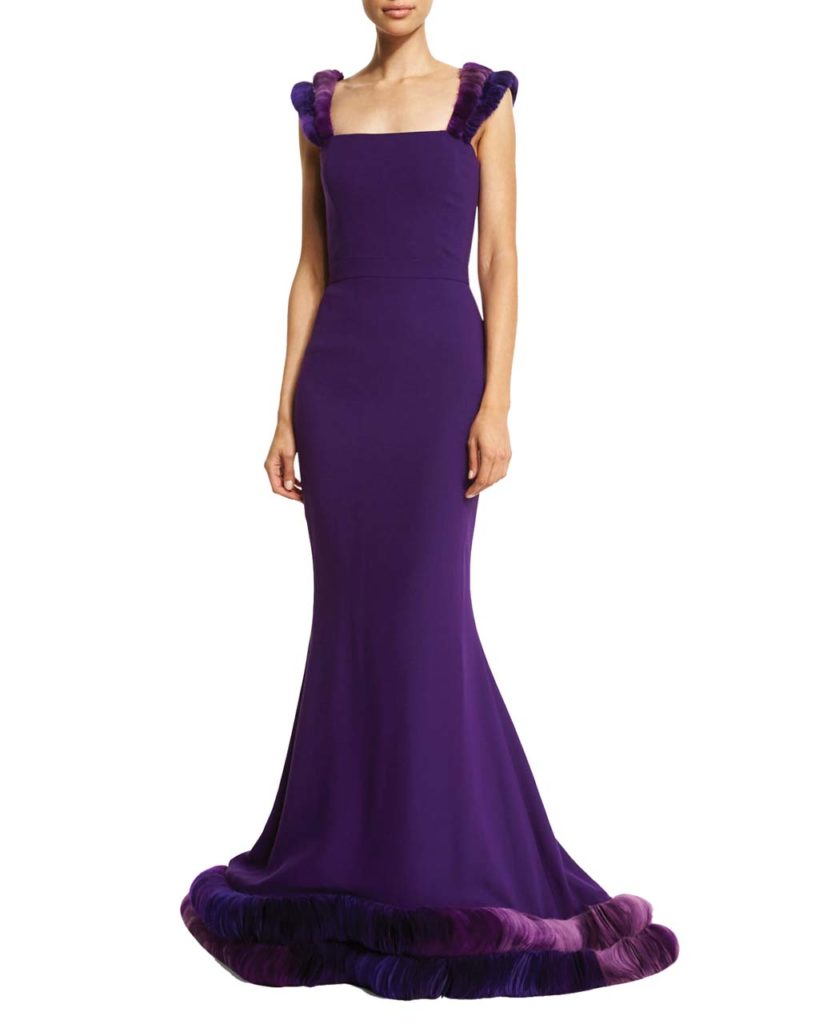 Alexandra Vidal Silk Georgette Gown w_3D Ombre Tulle Trim, Violet _1