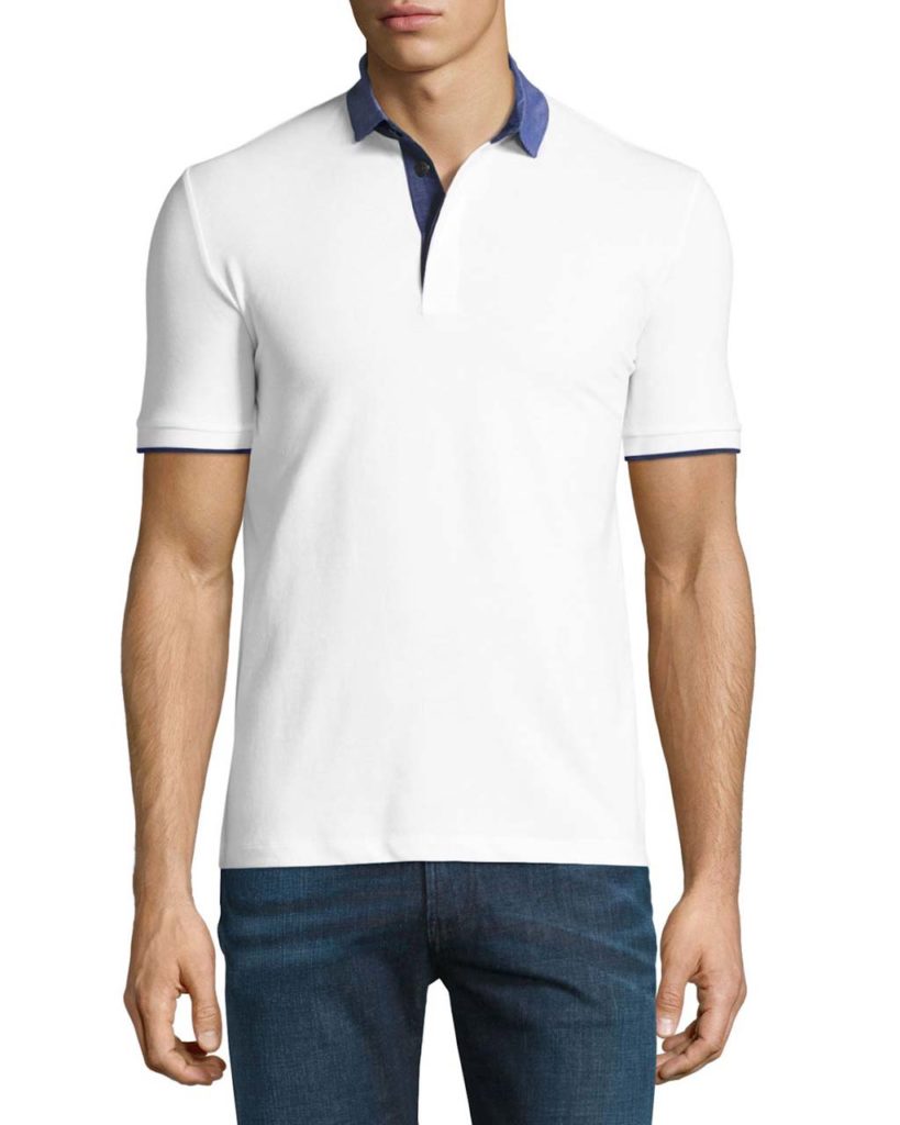 Armani Collezioni Chambray-Collar Polo Shirt, White
