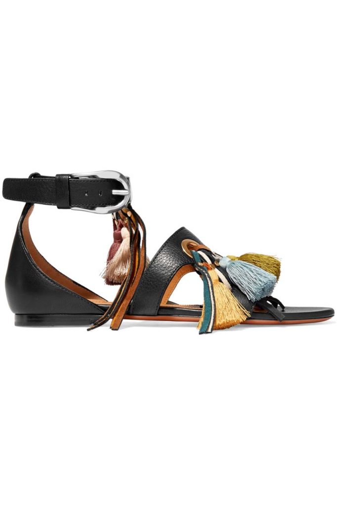 Chloé Tassled Textured-Leather and Suede Sandals