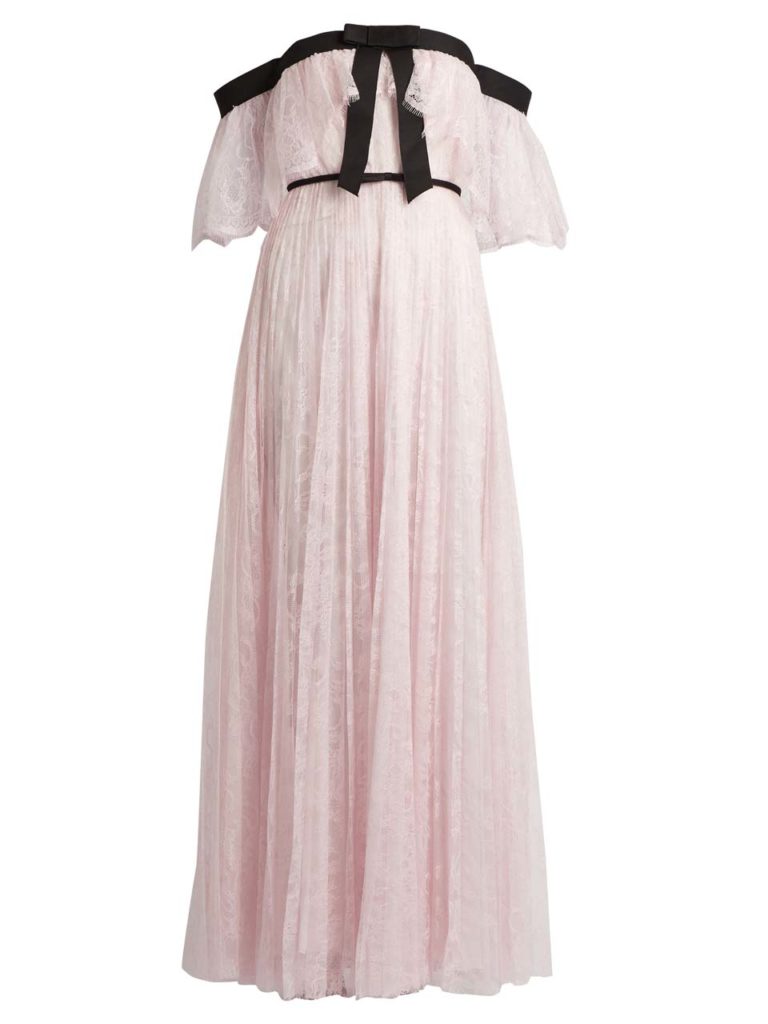 Giambattista Valli Off-the-shoulder Pleated Lace Gown