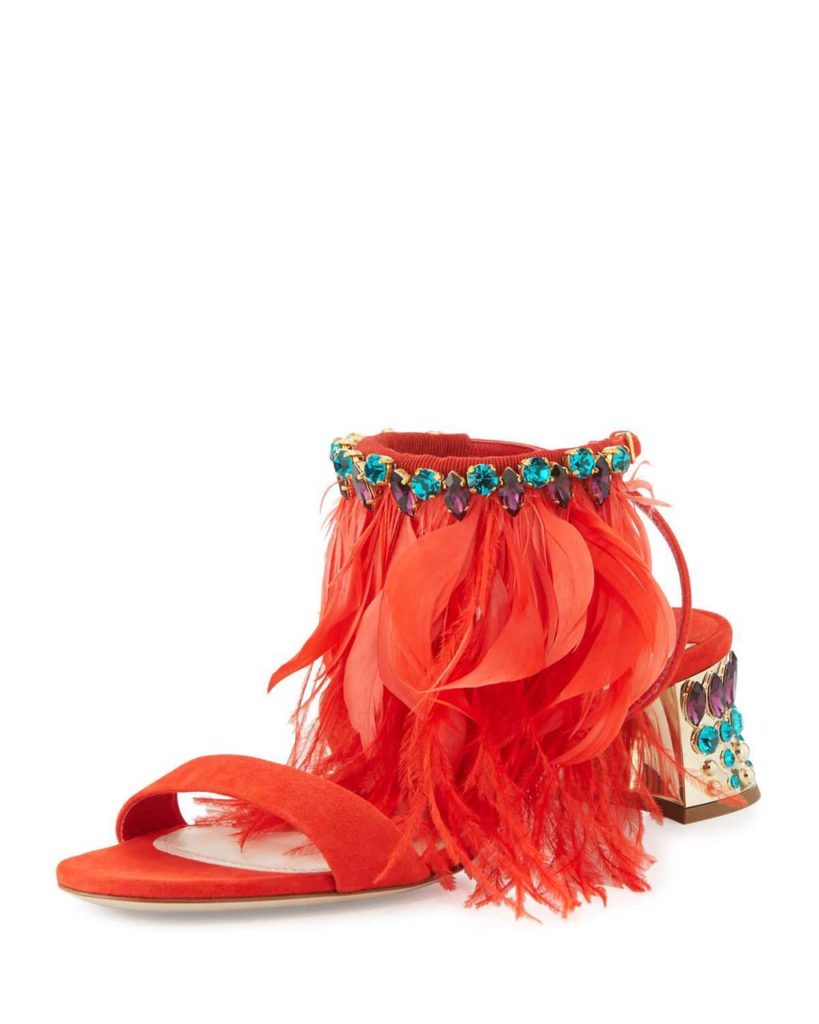 Miu Miu Jeweled Feather-Ankle 45mm Sandal