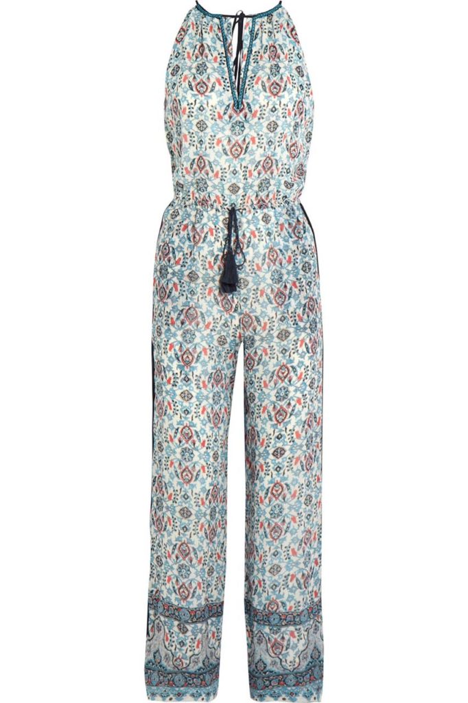 Talitha Embroidered Printed Silk-Georgette Jumpsuit