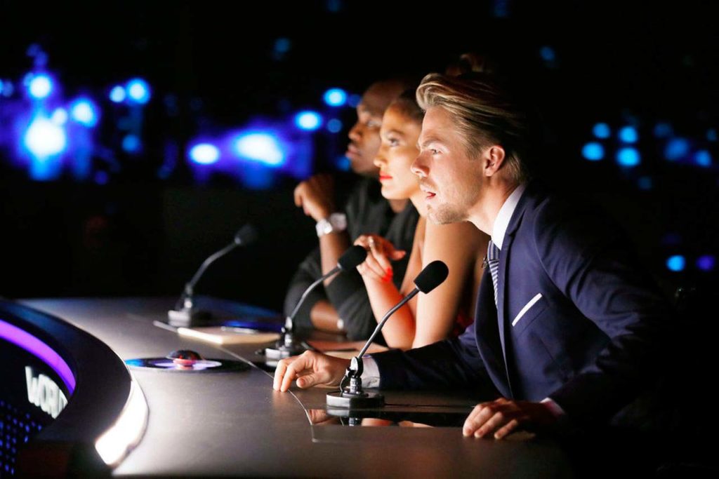 WORLD OF DANCE -- "World of Dance" -- Pictured: (l-r) NE-YO, Jennifer Lopez, Derek Hough -- (Photo by: Trae Patton/NBC)