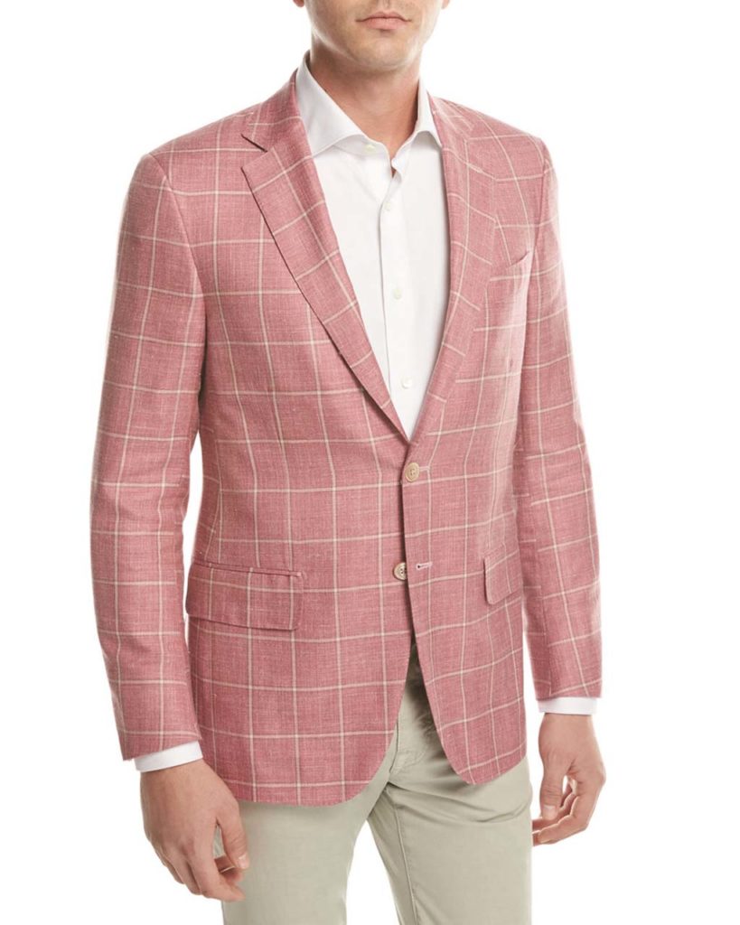 Isaia Windowpane Check Two-Button Sport Coat, Pink_Beige