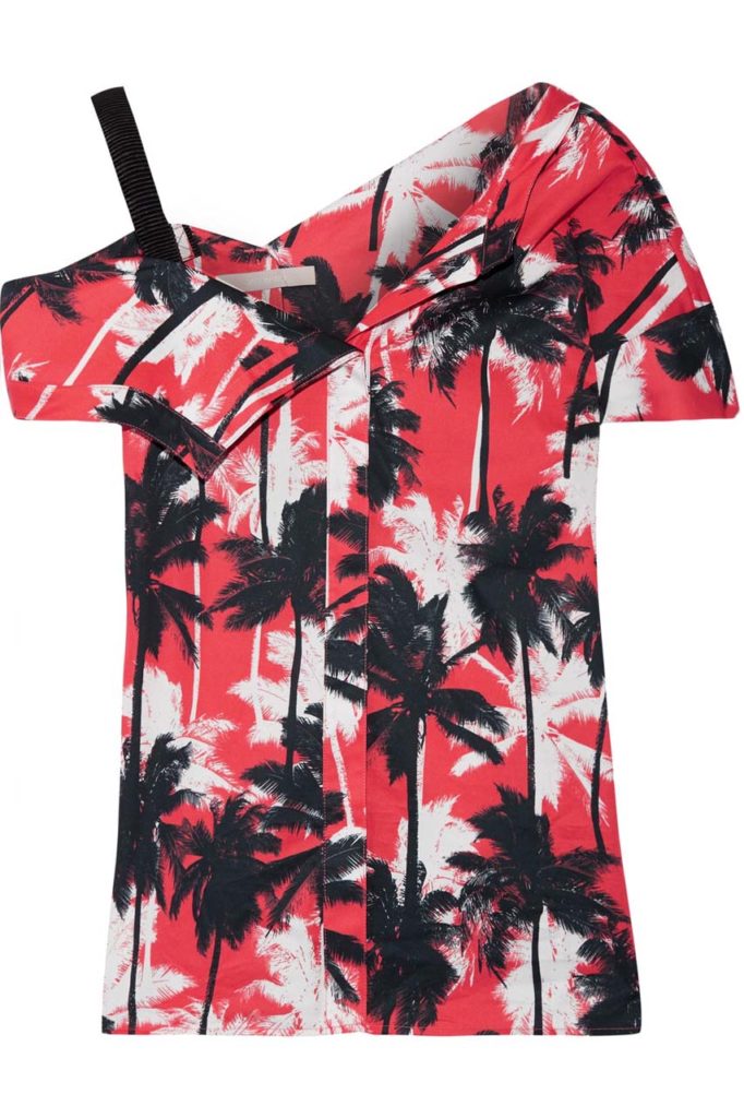 Jason Wu Asymmetric Printed Cotton-Poplin Top