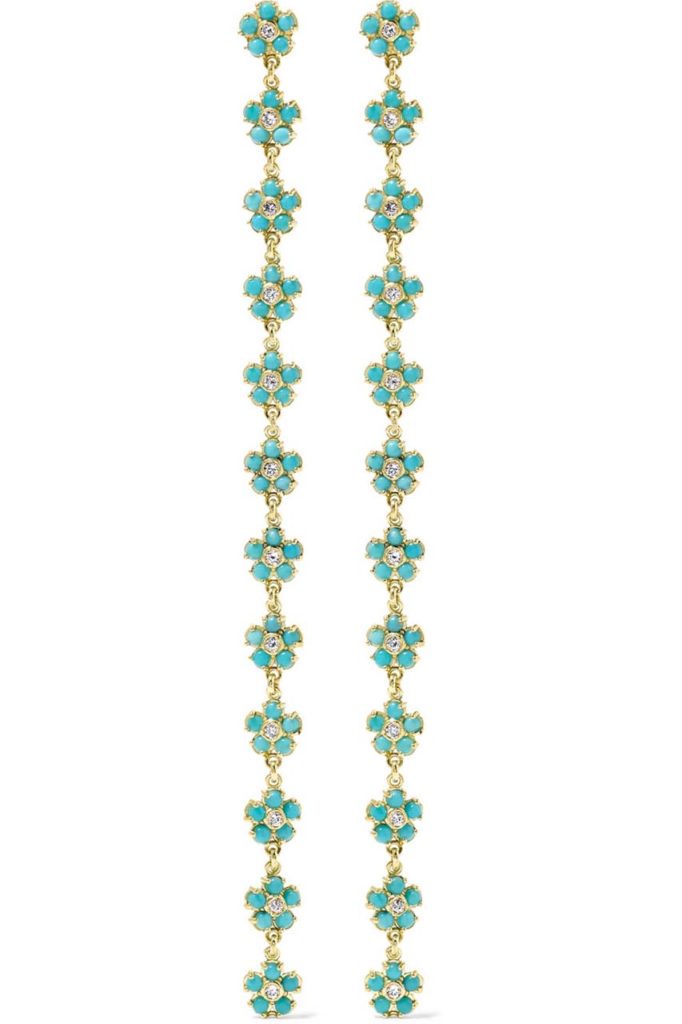 Jennifer Meyer 18-karat Gold, Diamond and Turquoise Earrings