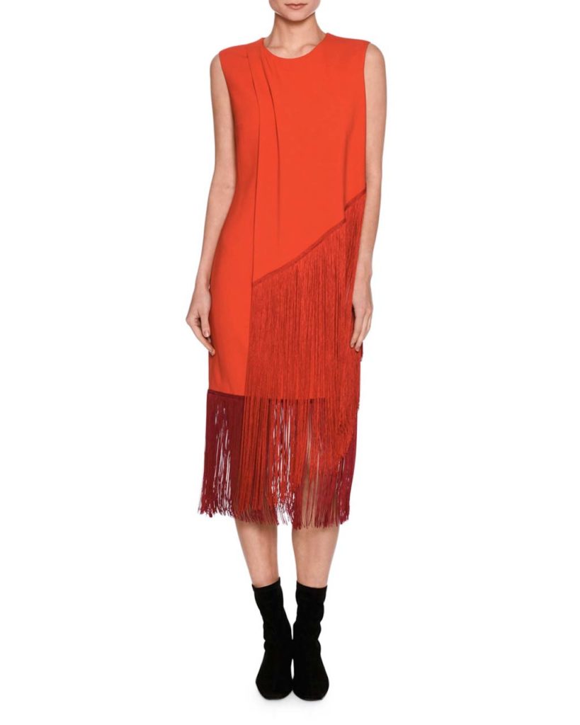 Stella McCartneySleeveless Fringed Midi Dress, Orange_Pink