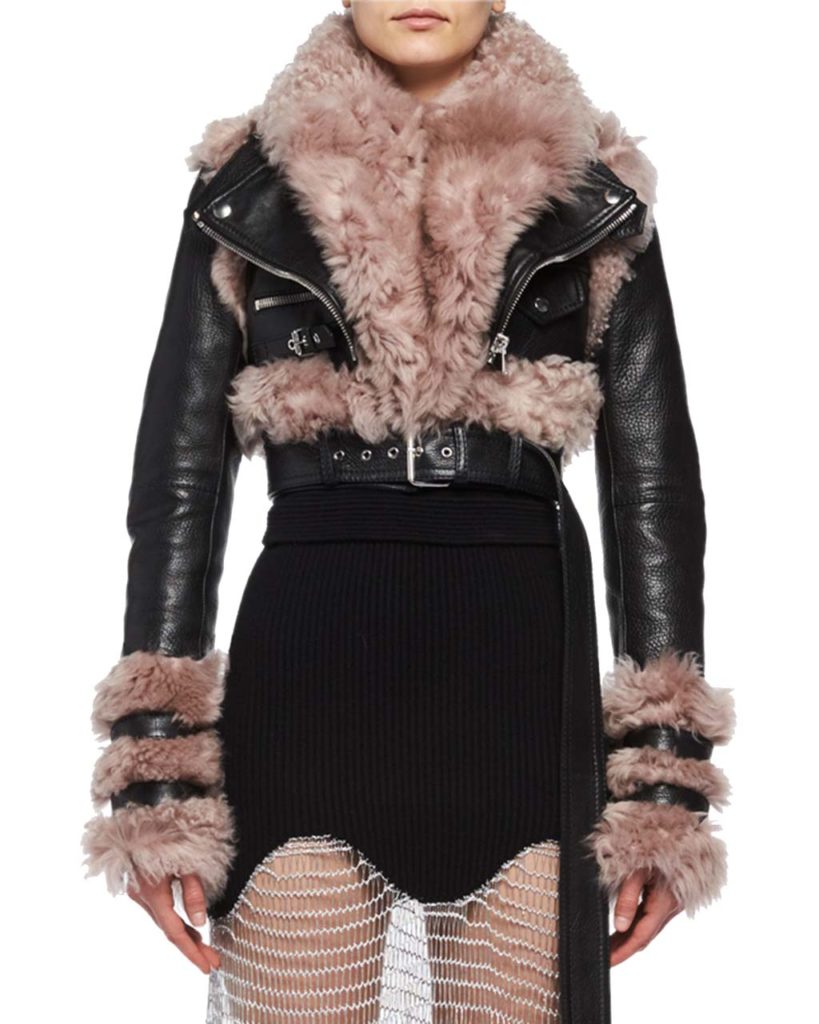 Alexander McQueen Shearling & Leather Cropped Moto Jacket