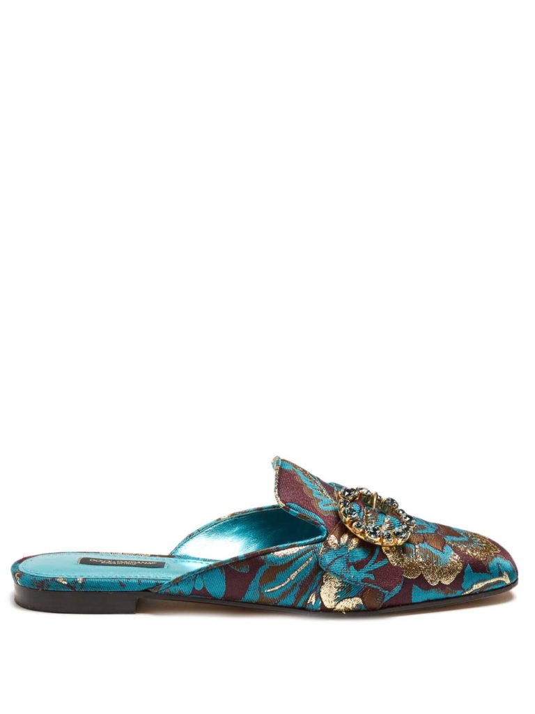 Dolce & Gabbana Crystal-embellished Jacquard Backless Loafers