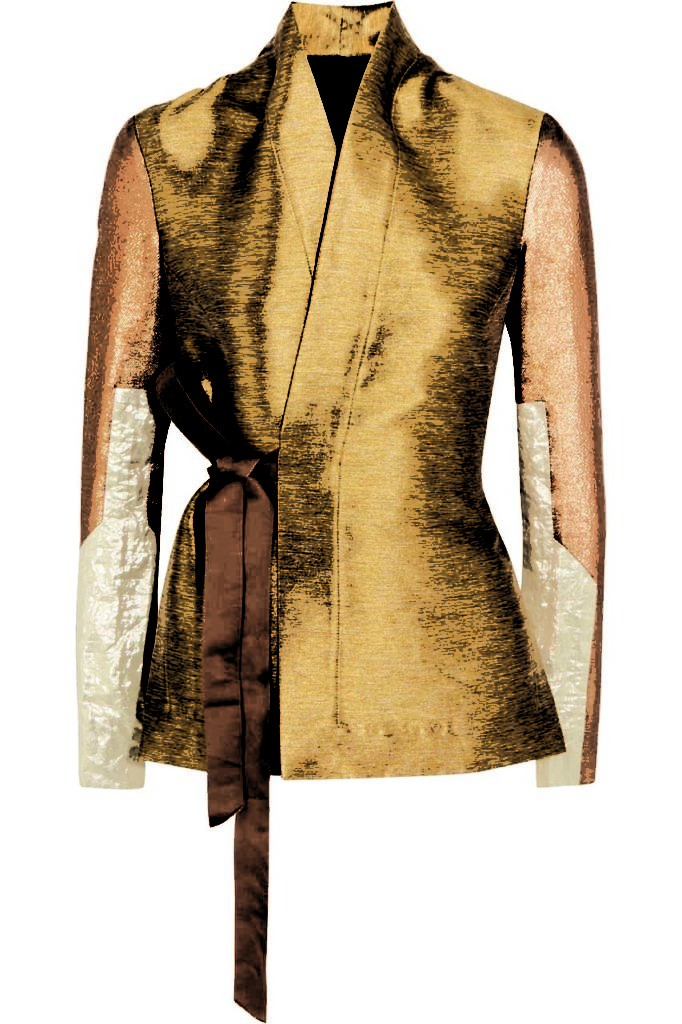 Rick Owens Metallic Lamé and Cotton Blend-Paneled Shantung Wrap Jacket_1