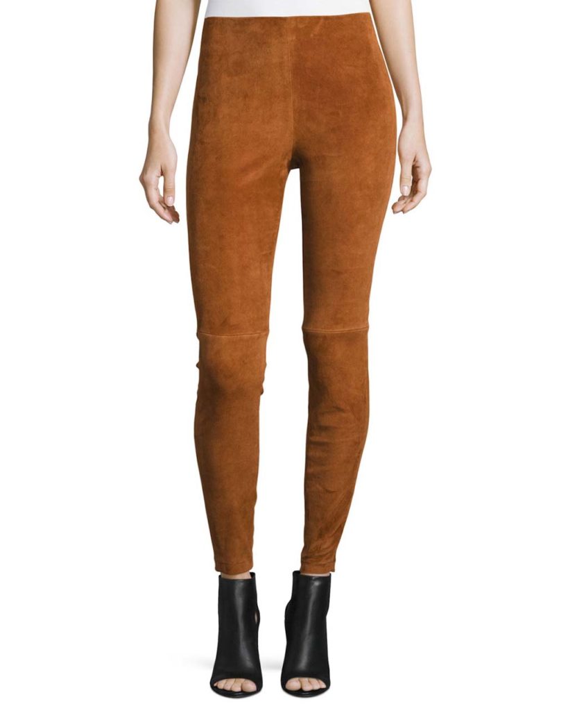 Theory Navalane L Stretch-Suede Pants, Russet
