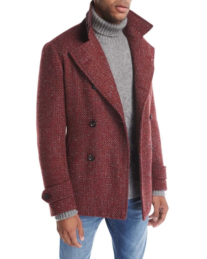 Isaia Donegal Double-Breasted Wool-Mohair Pea Coat