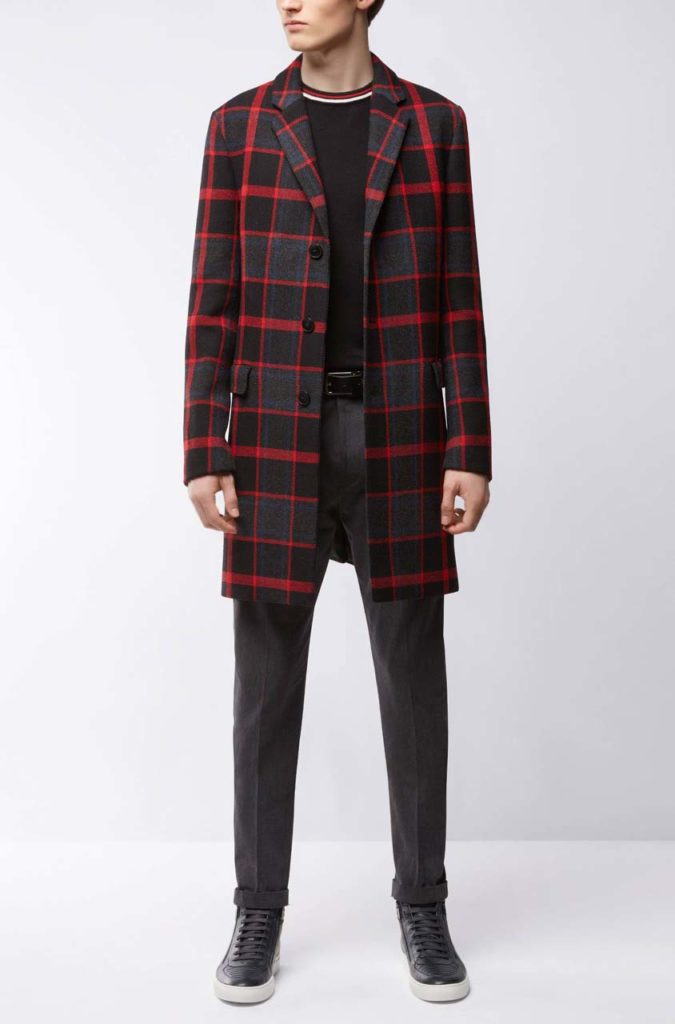 hugo boss plaid coat