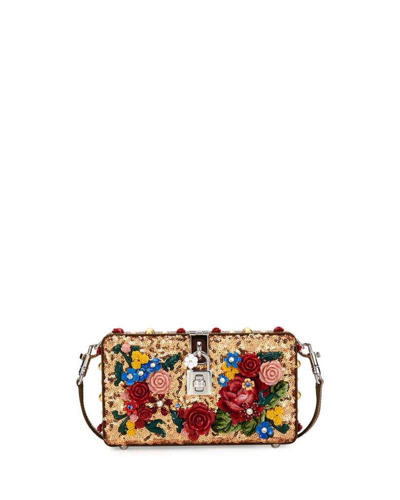 Dolce & Gabbana Dolce Floral Sequined Box Clutch Bag, Gold