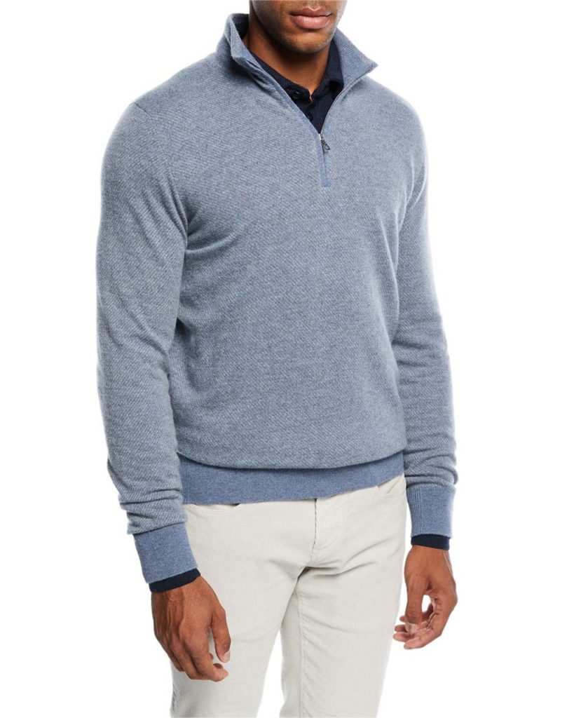 Loro Piana Roadster 1_4-Zip Cashmere Sweater, Aquifer