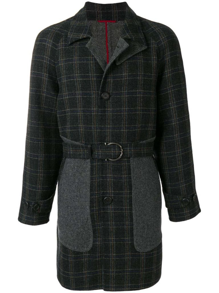 Plaid Wool Belted Long Coat_1