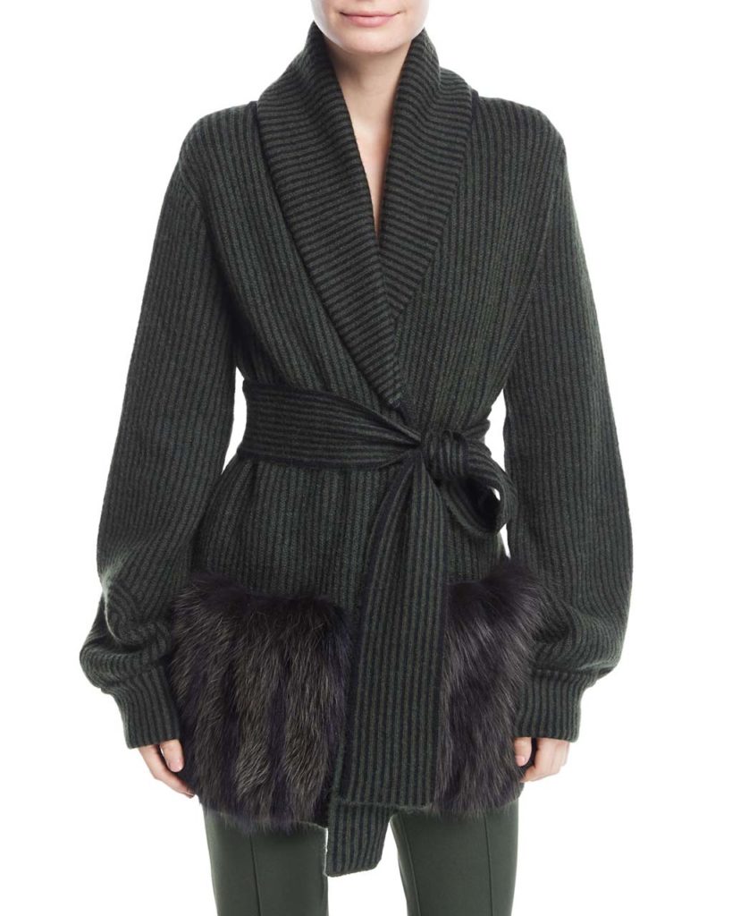 Fendi Knit Wrap Sweater w_Fur Pockets