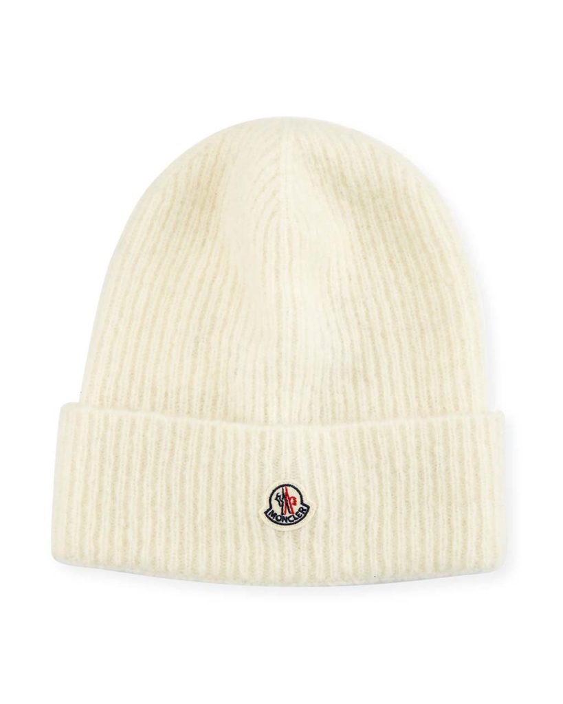 Moncler Slouchy Ribbed Logo Beanie Hat