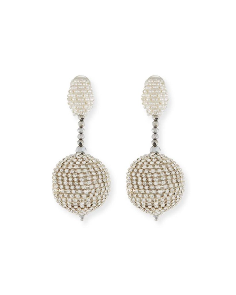 Oscar de la Renta Beaded Ball Drop Clip-On Earrings