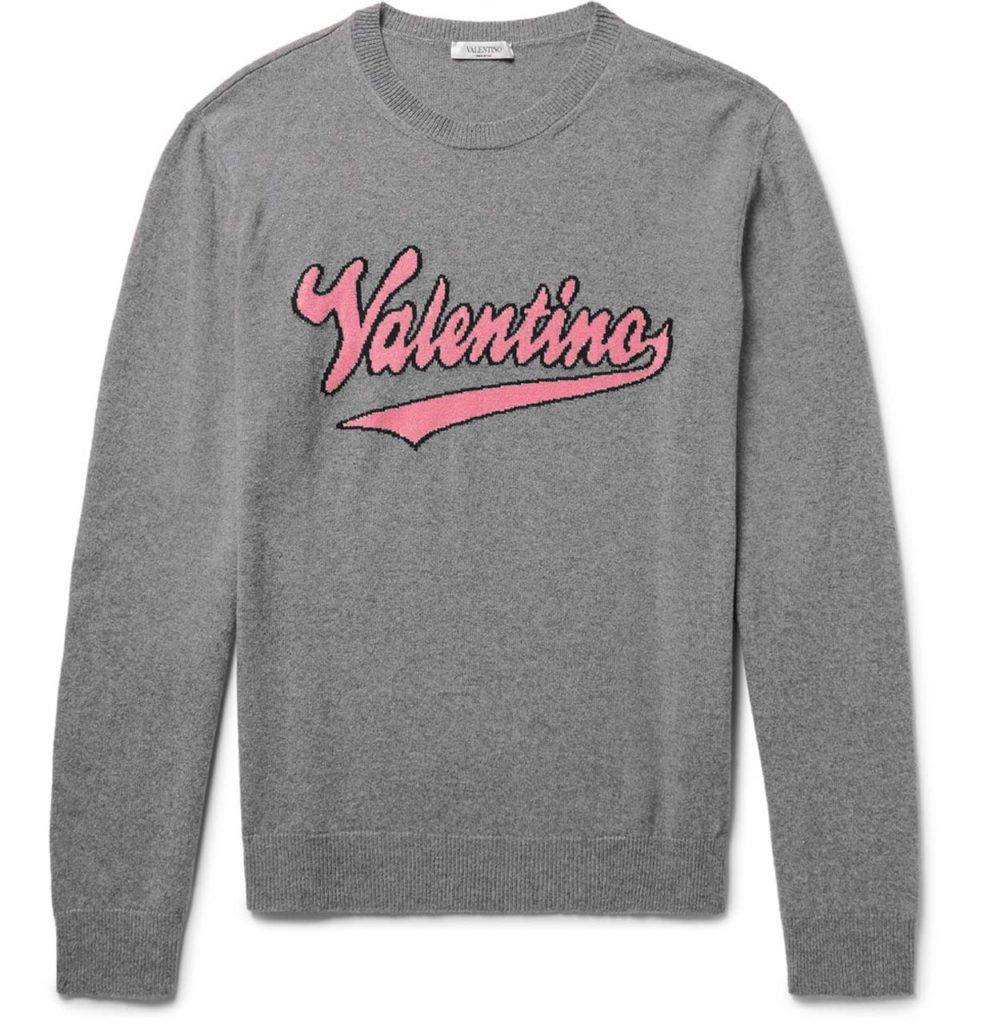 Valentino Slim-Fit Intarsia Mélange Virgin Wool And Cashmere-Blend Sweater_1