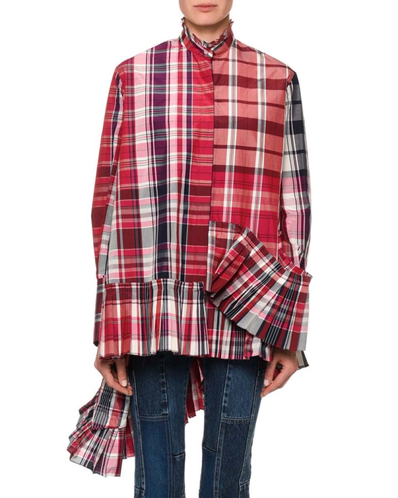 Alexander McQueen Oversized Pleated Plaid Blouse