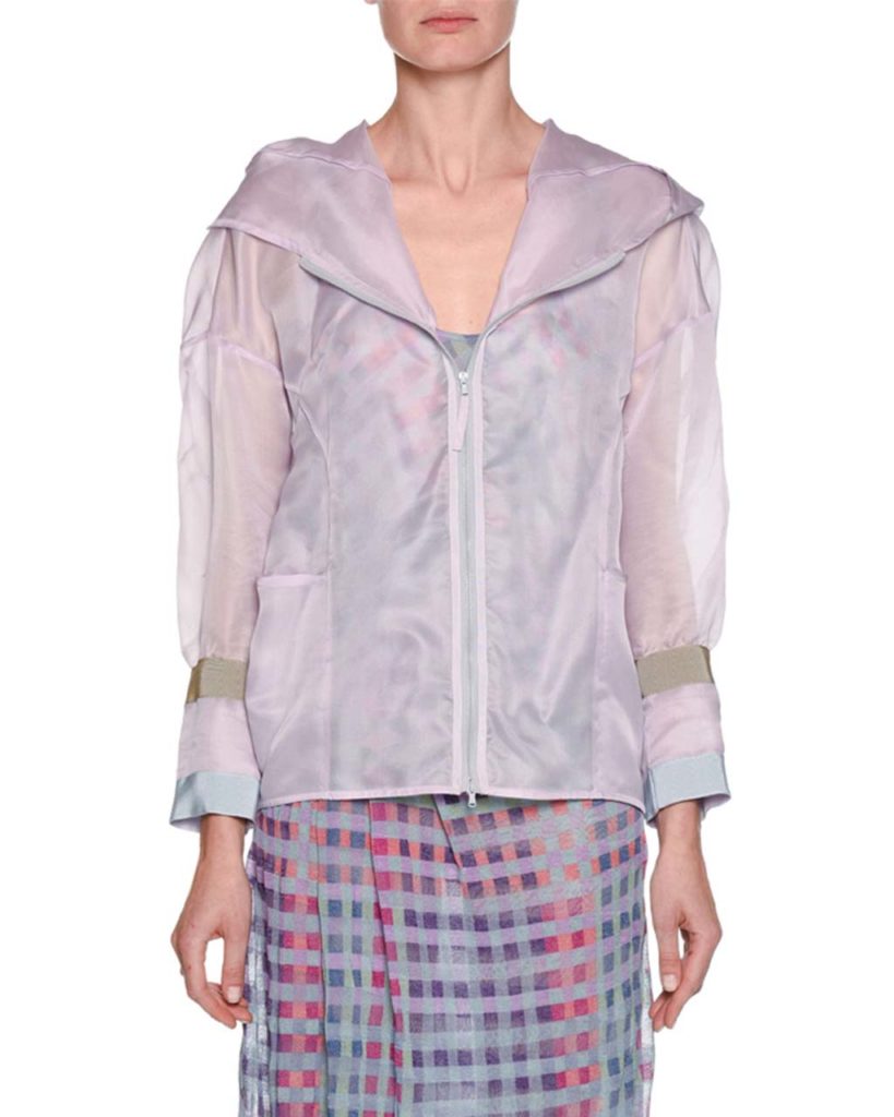 Emporio Armani Silk Organza Zip-Front Hooded Anorak Jacket