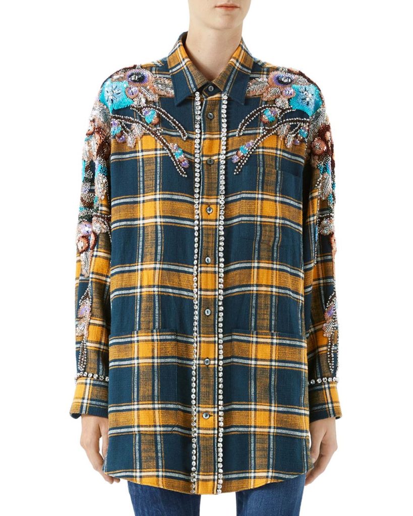 Gucci Embroidered Plaid Oversize Shirt