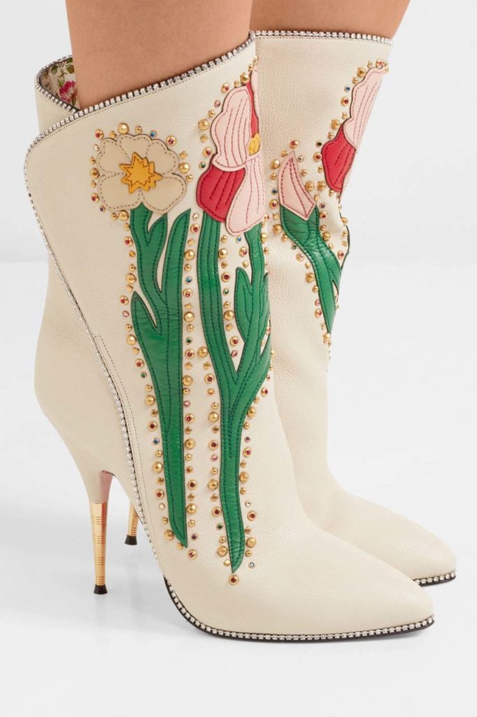 Gucci Fosca Appliquéd Embellished Textured-Leather Ankle Boots