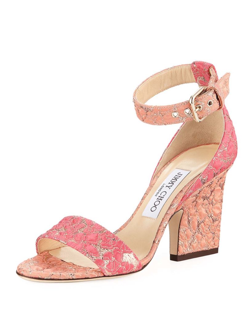 Jimmy Choo Edina Floral Jacquard Ankle-Wrap Sandal