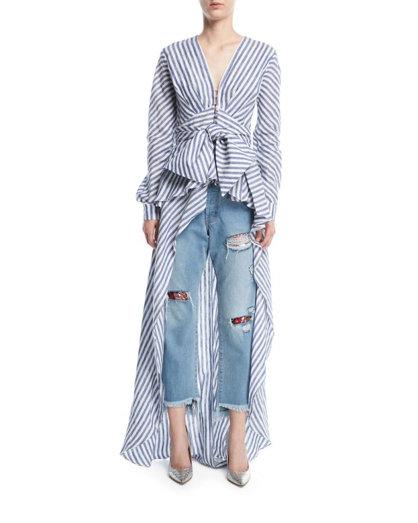 Johanna Ortiz Rio Grande Striped Floor-Length Linen Blouse