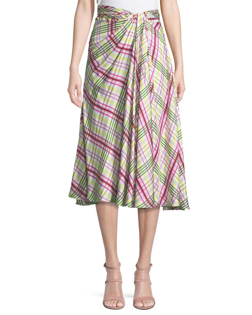 Prabal Gurung Plaid Silk Twill Midi Skirt_1