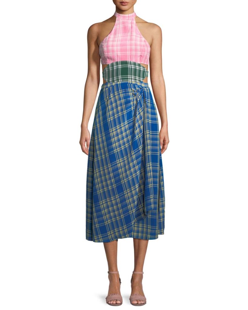 Rosie Assoulin Colorblock Plaid Halter Midi Dress_1