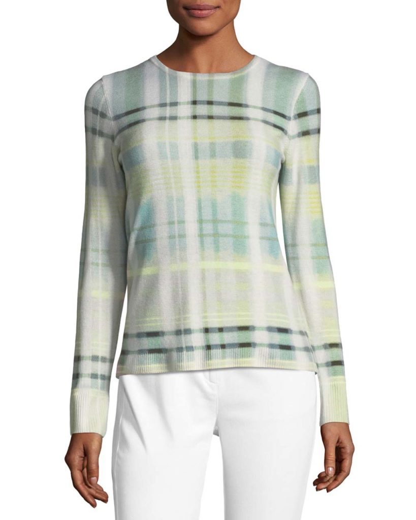 St. John Collection Cashmere Plaid-Print Sweater