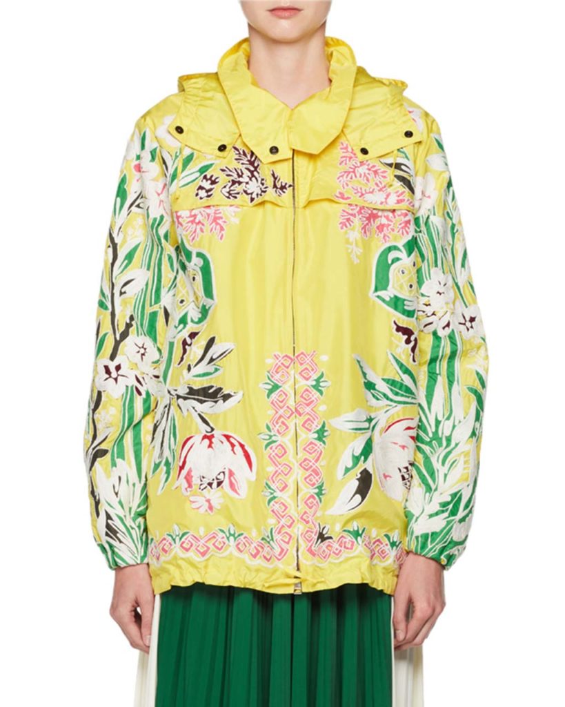 Valentino Floral-Embroidered Parka Coat