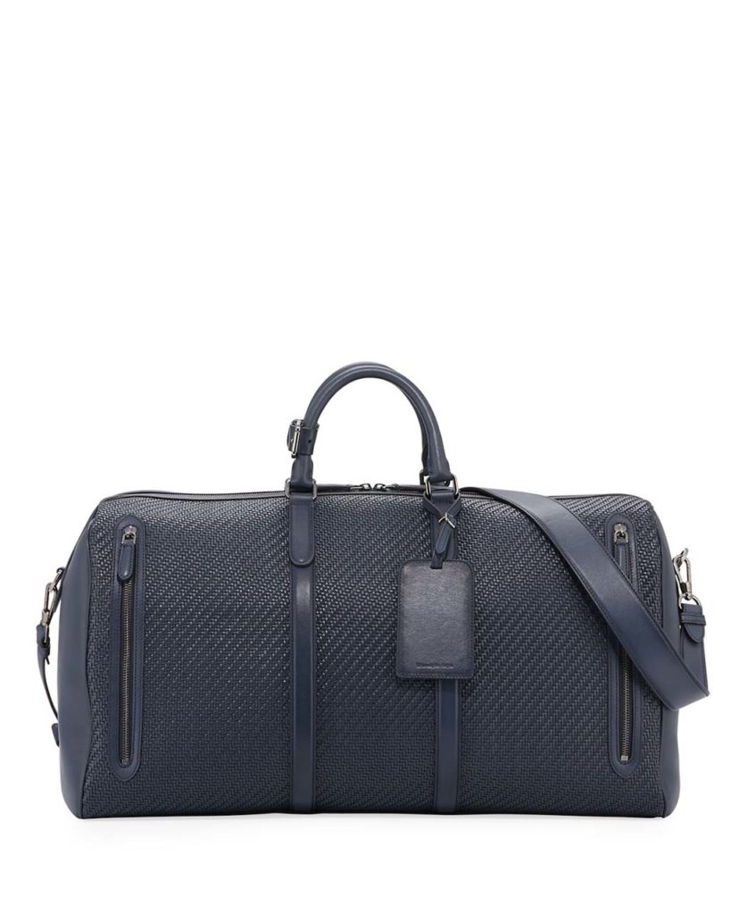 Ermenegildo Zegna Hold-All 55 Pelle Tessuta Weekender Bag