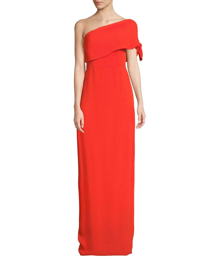 Lela Rose One-Shoulder Crepe Column Gown