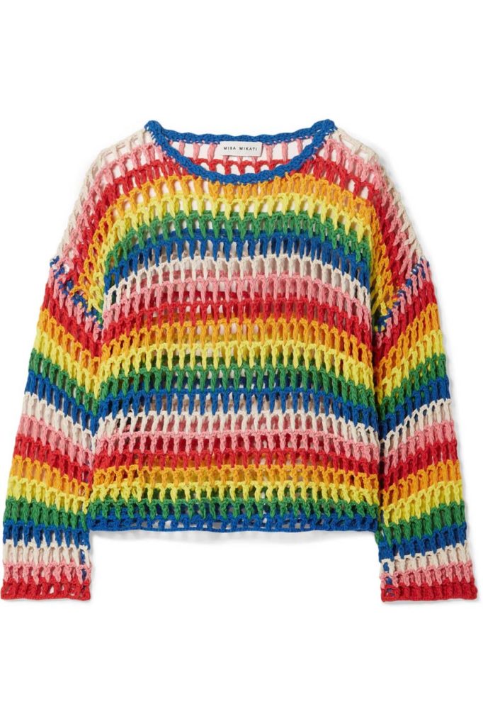 Mira Mikati Striped Crocheted Cotton Sweater