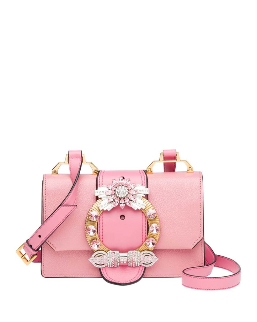 Miu Miu Lady Jeweled Madras Leather Shoulder Bag