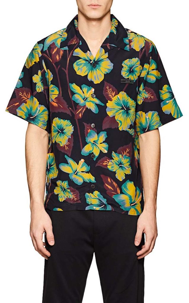 Prada Hibiscus-Print Crepe Bowling Shirt