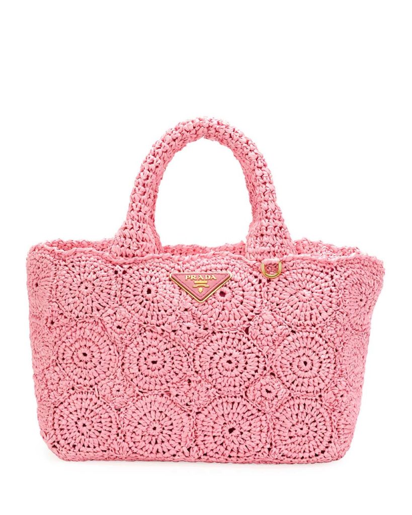 Prada Raffia Circle Tote Bag