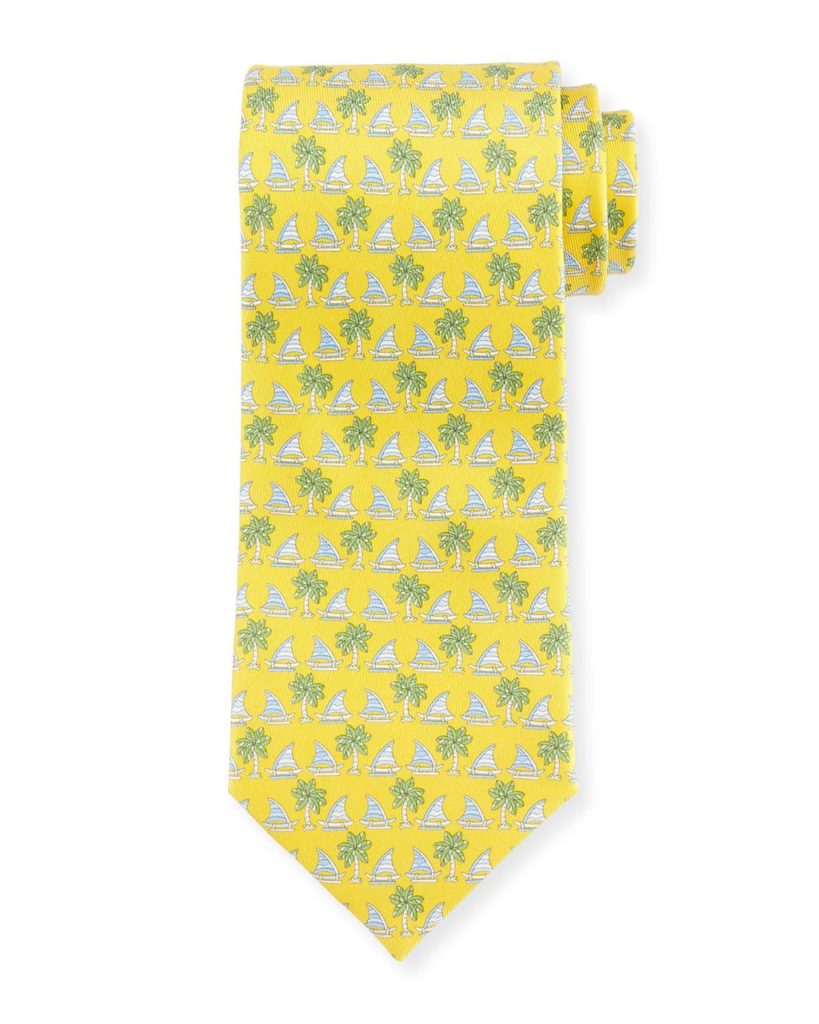 Salvatore Ferragamo Sailboat & Palm Tree-Print Tie, Yellow
